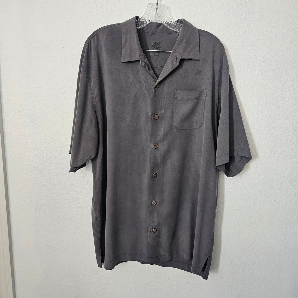 Tommy Bahama Port Authority Silk Camp Shirt Gray Wine Sailboat Graphic Mens XL - Picture 4 of 7